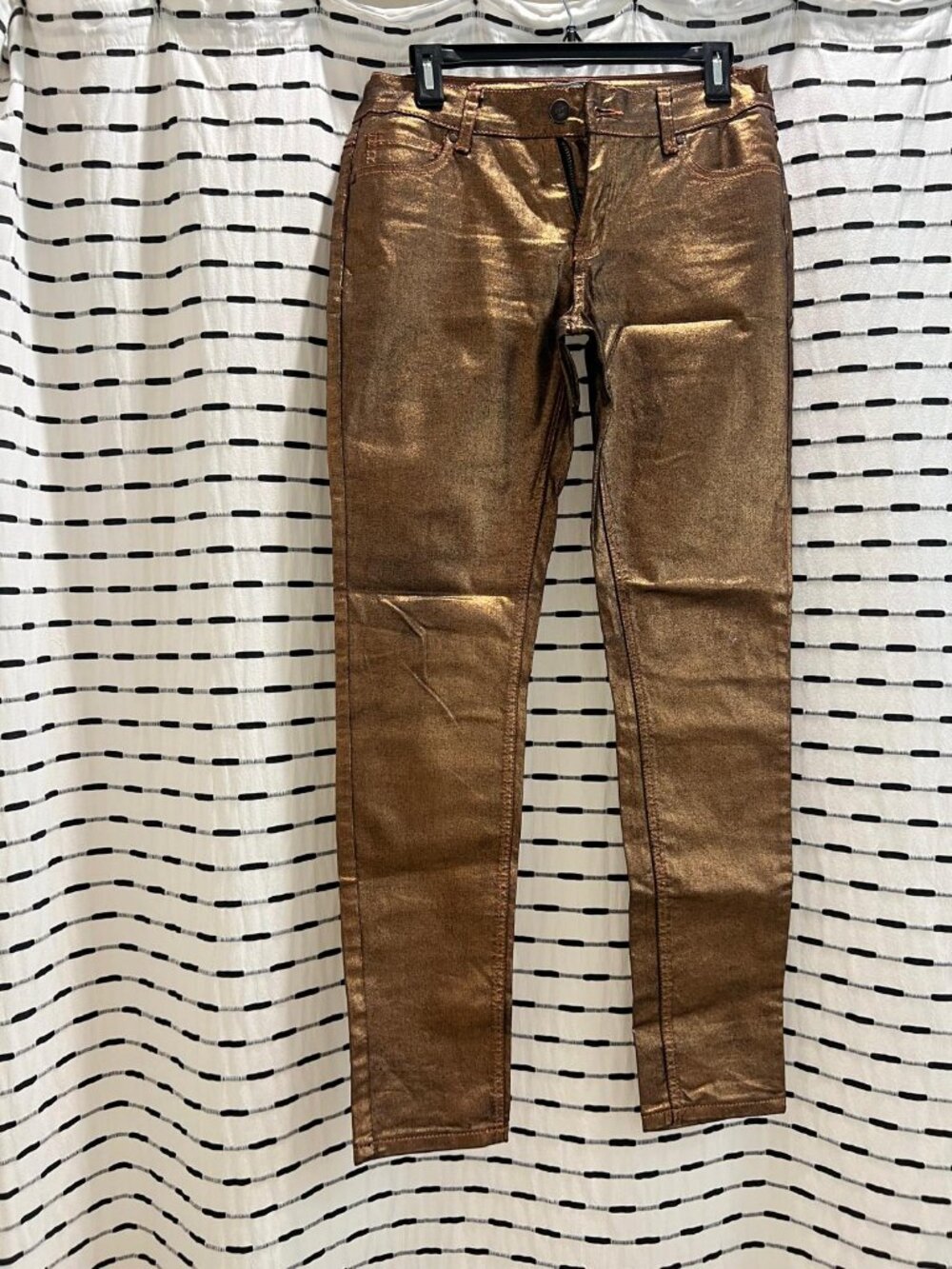 Rose gold foil skinny jeans